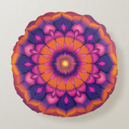 Almohada Redonda de Mandala de Puesta de Sol Vibra