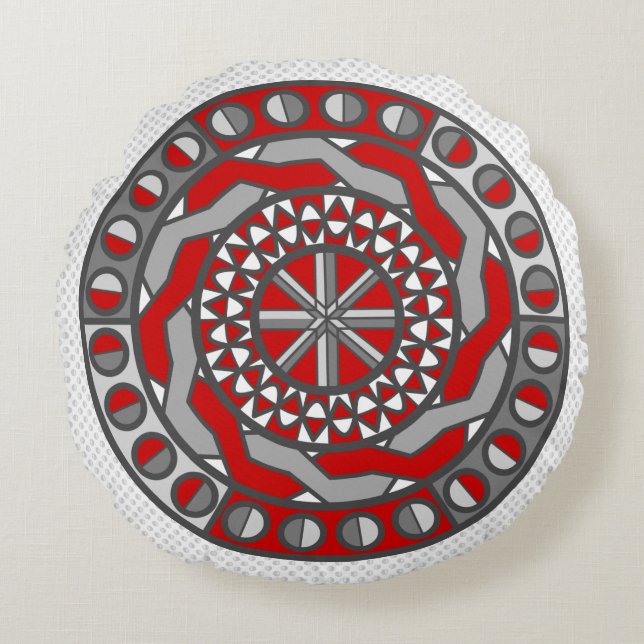 Almohada Redonda de Maquinaria Roja (Anverso)