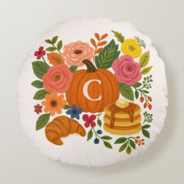 Almohada Redonda de Monograma Floral de Calabaza O
