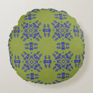 Almohada redonda de motivo coreano azul oliva