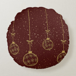 Almohada Redonda de Navidad Adorno Carmesí y Dorad