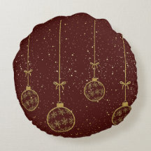 Almohada Redonda de Navidad Adorno Carmesí y Dorad