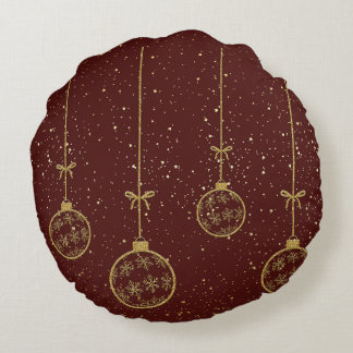 Almohada Redonda de Navidad Adorno Carmesí y Dorad