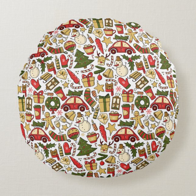 Almohada Redonda de Navidad con Doodle (Anverso)