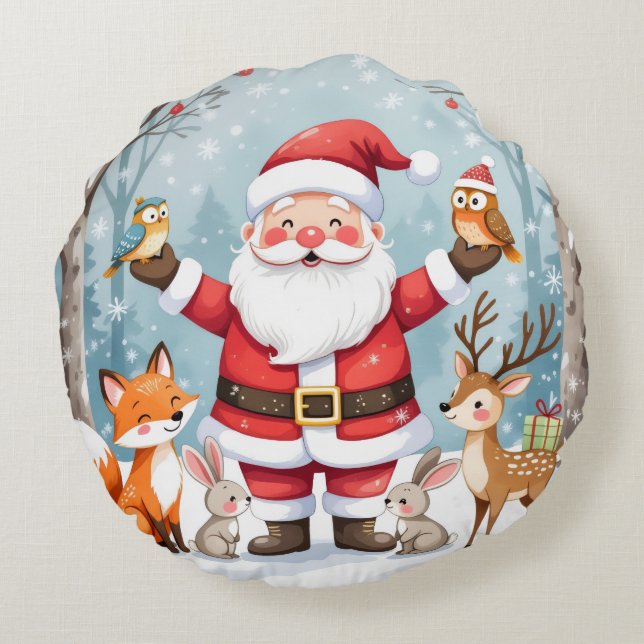Almohada Redonda de Navidad con Estilo de Granja R (Reverso)