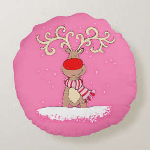 Almohada redonda de Navidad de niñas lindas renos