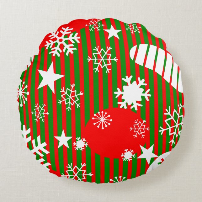 Almohada Redonda de Navidad – Diseño Rojo y Verde (Anverso)