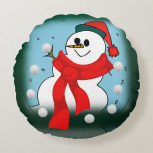 Almohada Redonda de Navidad, Muñeco de Nieve
