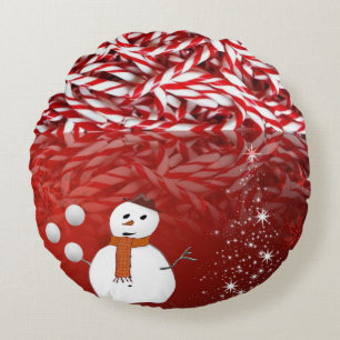 Almohada Redonda de Navidad, Muñeco de Nieve