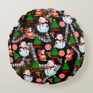 Almohada Redonda de Navidad, Muñeco de Nieve