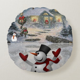 Almohada Redonda de Navidad, Muñeco de Nieve