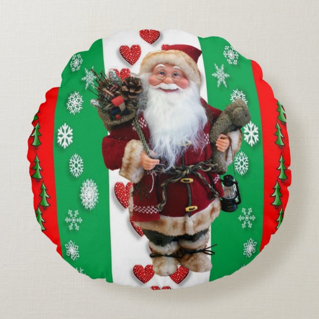 Almohada Redonda de Navidad, Santa (Anverso)