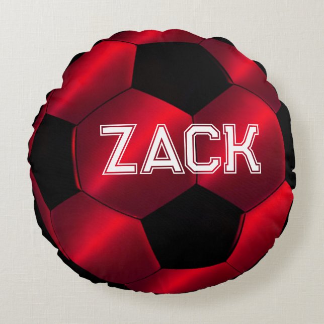 Almohada redonda de nombre de bola de fútbol rojo (Anverso)