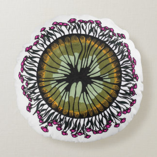 Almohada redonda de ojo de mandala floral psicodél