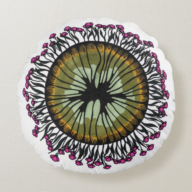 Almohada redonda de ojo de mandala floral psicodél (Anverso)