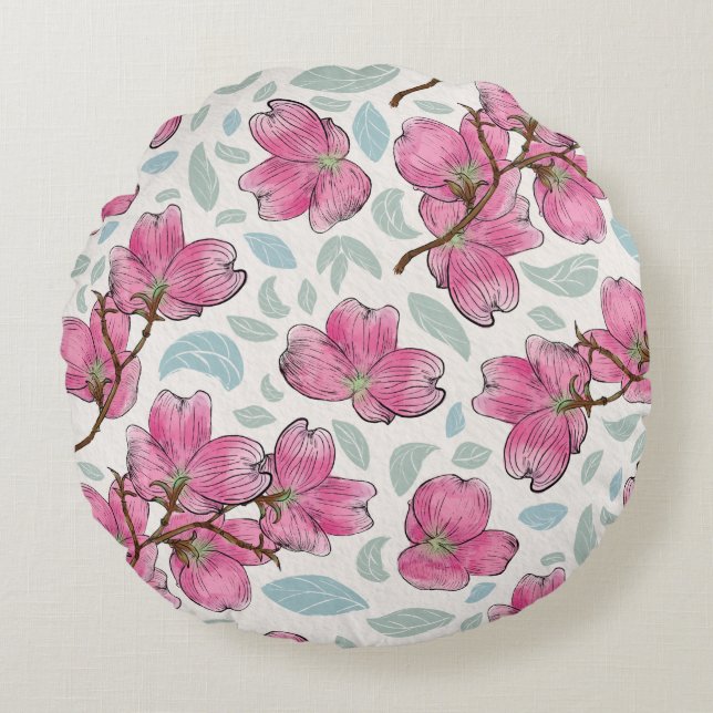 Almohada Redonda de Orquídea Sonrojada – Vibra de  (Anverso)