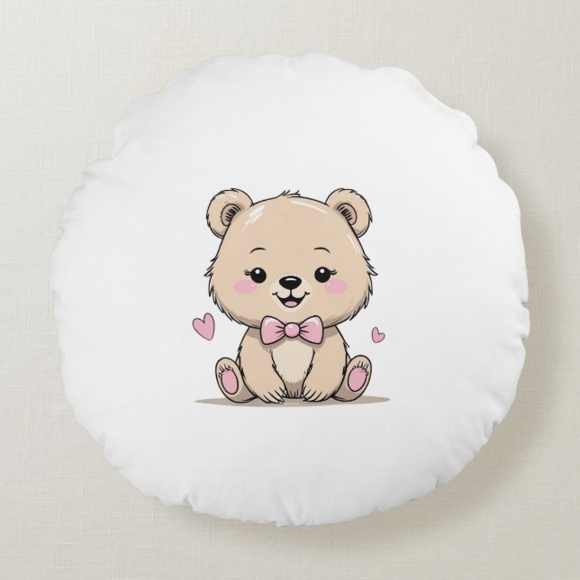 almohada redonda de osito de bebé niña (Anverso)