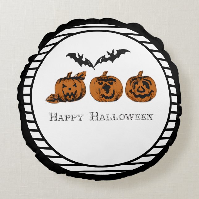 Almohada redonda de otoño/Halloween/calabaza (Anverso)