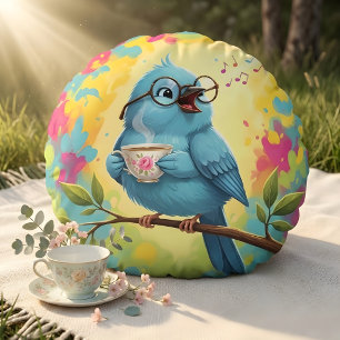 Almohada Redonda de Pájaro Azul Cantando Adorable 