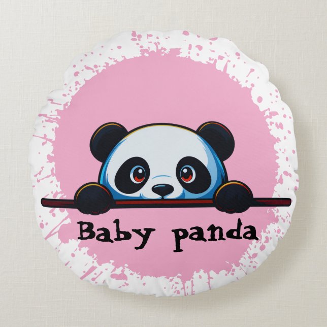 Almohada redonda de panda bebé adorable con salpic (Anverso)