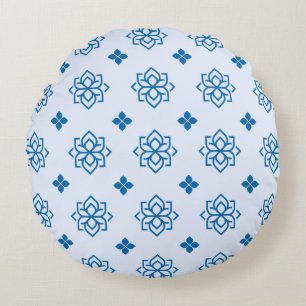 Almohada redonda de patrón floral azul real modern