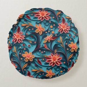 Almohada redonda de patrón floral de papel sin cos