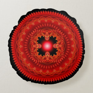 Almohada redonda de patrón ornamentado fractal roj