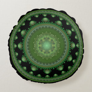 Almohada redonda de patrón ornamentado fractal ver