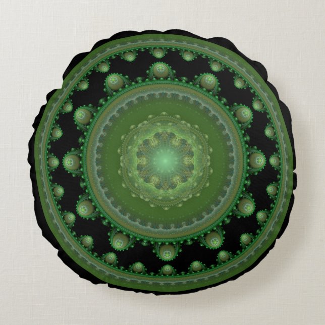 Almohada redonda de patrón ornamentado fractal ver (Anverso)