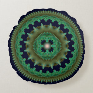 Almohada redonda de patrón ornamentado fractal ver