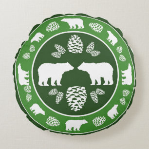almohada redonda de pino de oso verde rustico