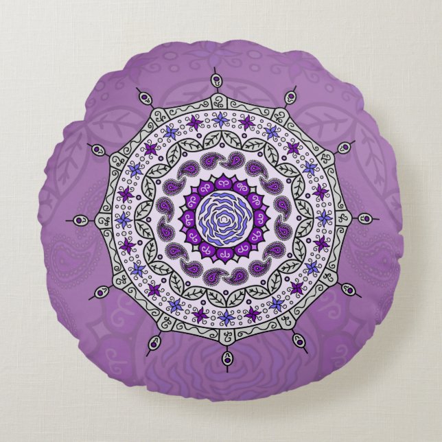Almohada Redonda de Plata Mehndi Fantasy (Anverso)