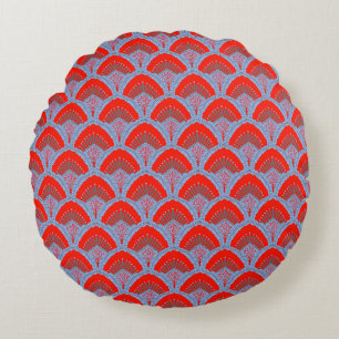 Almohada Redonda de Pluma de Pavo Real Roja Un A