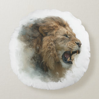 Almohada redonda de poliéster con león 3D majestuo