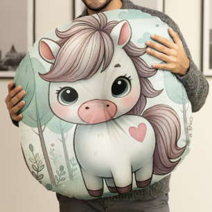 Almohada Redonda de Poni Adorable en un Bosque Cap