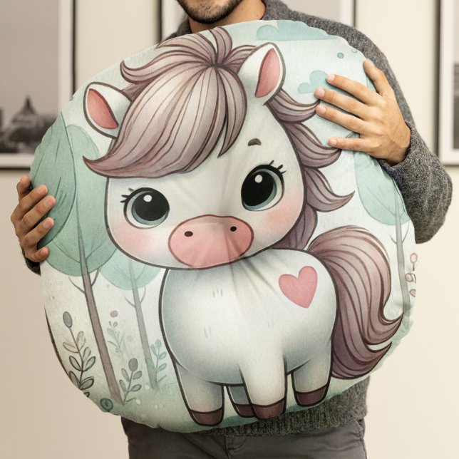 Almohada Redonda de Poni Adorable en un Bosque Cap (Subido por el creador)