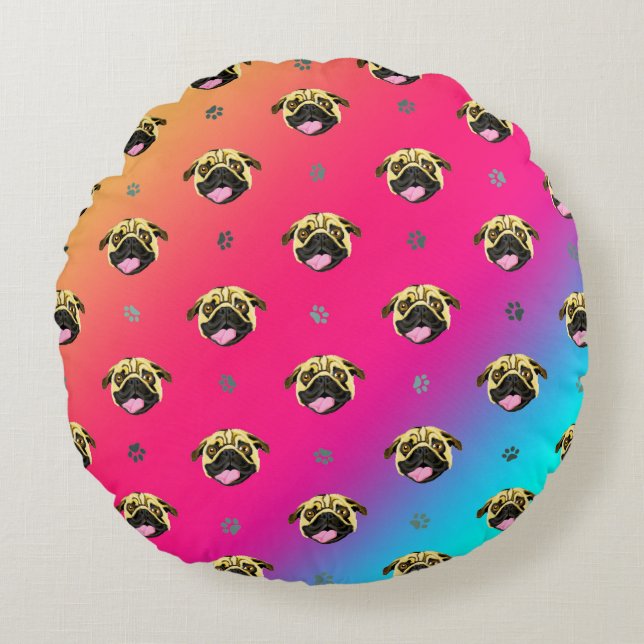 Almohada Redonda de Pug (Anverso)