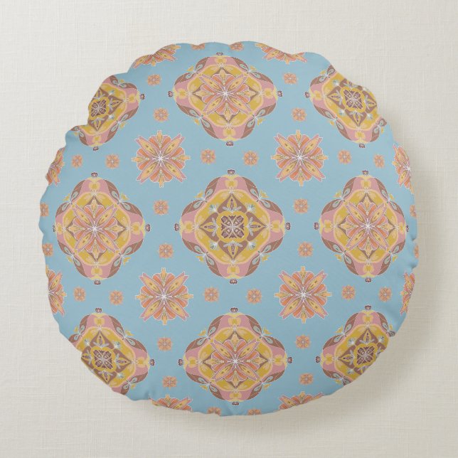 Almohada redonda de rejilla floral (Anverso)