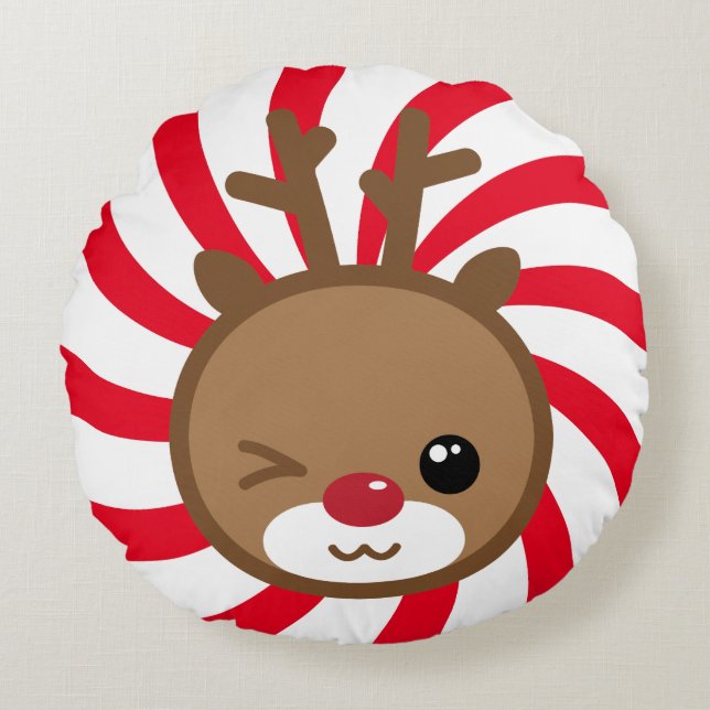 Almohada redonda de renos de Kawaii (Anverso)