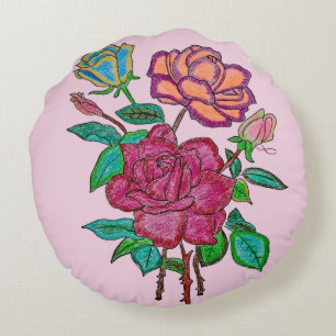 Almohada Redonda de Rosas Coloridas