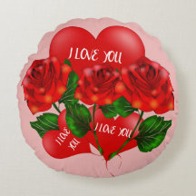 Almohada Redonda de San Valentín – Corazones y Ros