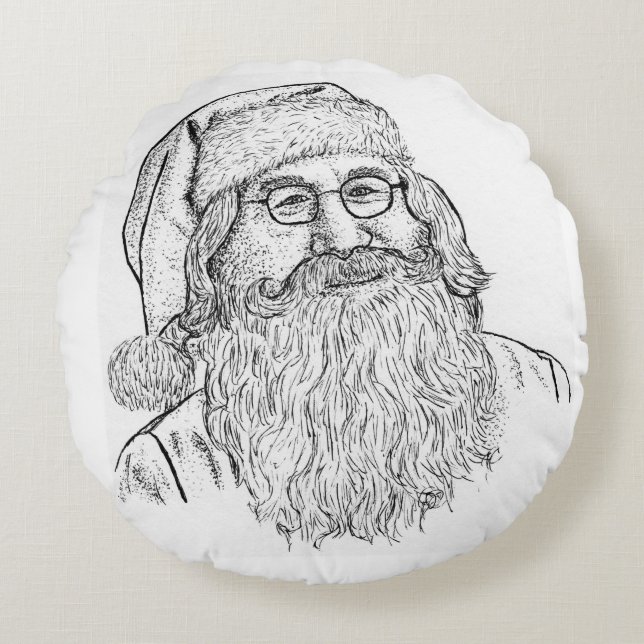 Almohada Redonda de Santa Claus con Dibujo a Mano  (Anverso)