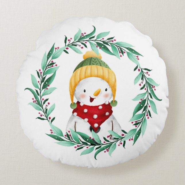 Almohada redonda de Snowman suave (Anverso)