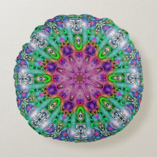 Almohada Redonda de Solsticio Alucinógeno Mandala