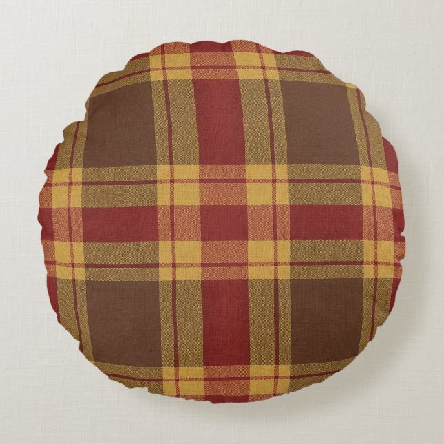 Almohada Redonda de Tela de Plaid de Otoño Falso (Anverso)