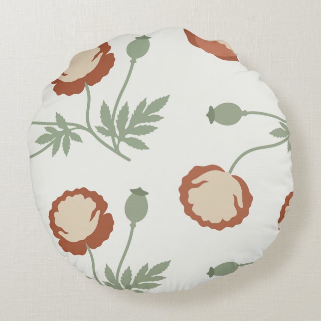 Almohada Redonda de Terracota Botánica Moderna (Reverso)
