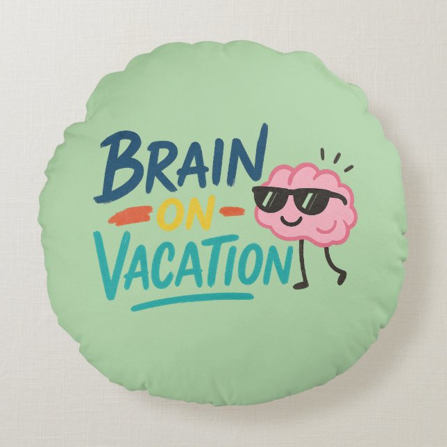 Almohada Redonda de Tirar Cerebro de Vacaciones |  (Anverso)