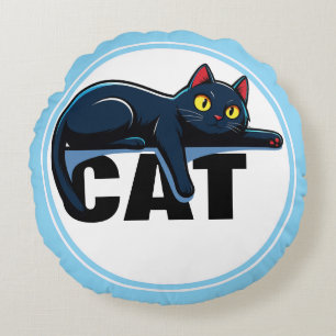 Almohada Redonda de Tirar con Gato Negro Lindo Mar