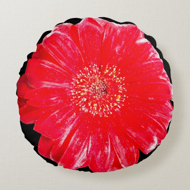 Almohada Redonda de Tirar de Gerbera Roja en Negri (Anverso)