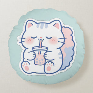 Almohada Redonda de Tirar Gato Kawaii Boba Bubble